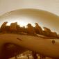 It has a smooth surface that reflects everything